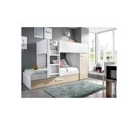 Conjunto dormitorio tren TOM DEKIT 3 camas blanco / natural