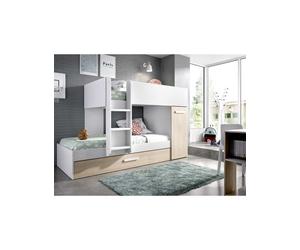 Conjunto dormitorio tren TOM DEKIT 3 camas blanco / natural