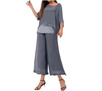 Conjunto Dos Piezas Mujer Gasa Lentejuelas Casual Camiseta manga corta y Pantalones Verano Otoño Moda Completo Elegante Fiesta noche Suelto Traje Cómodo Conjunto 2025