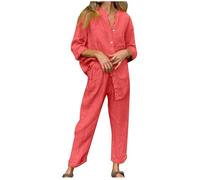 Conjunto Dos Piezas Mujer Lino algodón Casual Camisa manga larga y Pantalones Verano Otoño Camiseta Blusa Color sólido Completo Suelto Traje Cómodo Conjunto Moda Transpirable Talla grande 2025