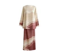 Conjunto Dos Piezas para Mujer Estampado Ola Acuarela Elegante Modesto Casual Túnica Manga Larga & Falda Maxi Conjunto