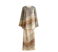 Conjunto Dos Piezas para Mujer Estampado Ola Acuarela Elegante Modesto Casual Túnica Manga Larga & Falda Maxi Conjunto