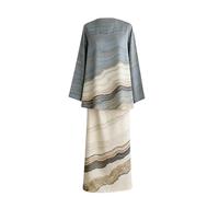 Conjunto Dos Piezas para Mujer Estampado Ola Acuarela Elegante Modesto Casual Túnica Manga Larga & Falda Maxi Conjunto
