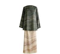 Conjunto Dos Piezas para Mujer Estampado Ola Acuarela Elegante Modesto Casual Túnica Manga Larga & Falda Maxi Conjunto
