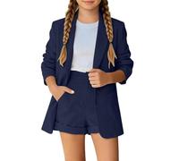 Conjunto Dos Piezas para Niña 2026, Camisa de Manga Larga y Short Elegante, Ropa Casual para Primavera y Verano, 3-14 Años (Dark Blue, 9-10 Years)