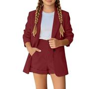 Conjunto Dos Piezas para Niña 2026, Camisa de Manga Larga y Short Elegante, Ropa Casual para Primavera y Verano, 3-14 Años (Brick Red, 7-8 Years)