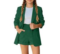 Conjunto Dos Piezas para Niña 2026, Camisa de Manga Larga y Short Elegante, Ropa Casual para Primavera y Verano, 3-14 Años (Green, 5-6 Years)