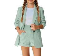 Conjunto Dos Piezas para Niña 2026, Camisa de Manga Larga y Short Elegante, Ropa Casual para Primavera y Verano, 3-14 Años (Light Green, 7-8 Years)