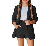 Conjunto Dos Piezas para Niña 2026, Camisa de Manga Larga y Short Elegante, Ropa Casual para Primavera y Verano, 3-14 Años (Black, 7-8 Years)