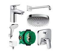 Conjunto ducha con efecto lluvia Hansgrohe Select 26524400, grifo de bañera y ducha Hansgrohe Logis 71405000, 27446000, 71100000, 26425400, 01800180, 26457000