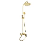 Conjunto Ducha con Grifo Termostatico Sistema de Ducha de Lluvia Columna Barra Altura Ajustable 81-113,5 cm Dorado