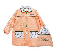 Conjunto Escolar para Colegio o guardería: Mandilón, babi o Bata Escolar + Bolsa merienda Bordado con el Nombre. Modelo Patrulla Canina - Nenel (3-4 Años, Naranja/Verde)