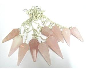 Conjunto exclusivo de diez cuarzo rosa cono Pendulums cristal curación Wellness Reiki energía positiva radiestesia metafísica Feng Shui paz relación riqueza salud hombres mujer regalo amor