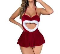 Conjunto Fiesta Mujer-Lenceria Sexy Navidad-Conjunto De Body De Peluche con Ribete De PompóN NavideñO para Mujer, 4 Piezas De LenceríA, 1 Pijama, 2 Ligueros Y 1 CinturóN, Ropa Interior, LenceríA