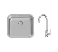 Conjunto fregadero de 50 cm con grifo de cocina en acabado color cromo Porto Roca