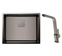 Conjunto fregadero de acero con sifón Teka Flexlinea 115000024, grifo de cocina Teka ICC 116030005