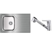 Conjunto fregadero de acero con sifón Teka Universe 115110011, grifo de cocina Teka IN 469781200