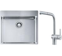 Conjunto fregadero de acero Franke Box 127.0369.295, grifo de cocina Franke Atlas 115.0521.439