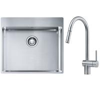 Conjunto fregadero de acero Franke Box 127.0369.295, grifo de cocina Franke Atlas 115.0590.047