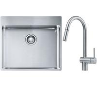 Conjunto fregadero de acero Franke Box 127.0369.295, grifo de cocina Franke Atlas 115.0590.047