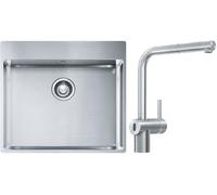 Conjunto fregadero de acero Franke Box 127.0369.295, grifo de cocina Franke Atlas Neo Sensor 115.0625.523