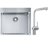 Conjunto fregadero de acero Franke Box 127.0369.295, grifo de cocina Franke Atlas Neo Sensor 115.0625.523