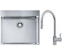 Conjunto fregadero de acero Franke Box 127.0369.295, grifo de cocina Franke Eos 115.0590.045