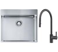 Conjunto fregadero de acero Franke Box 127.0369.295, grifo de cocina Franke Eos 115.0613.671
