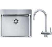 Conjunto fregadero de acero Franke Box 127.0369.295, grifo de cocina Franke Eos 120.0179.979