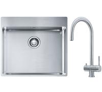 Conjunto fregadero de acero Franke Box 127.0369.295, grifo de cocina Franke Eos 120.0179.979