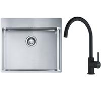 Conjunto fregadero de acero Franke Box 127.0369.295, grifo de cocina Franke Lina 115.0626.019