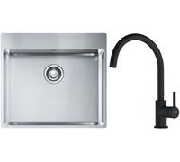 Conjunto fregadero de acero Franke Box 127.0369.295, grifo de cocina Franke Lina 115.0626.019