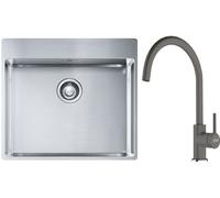 Conjunto fregadero de acero Franke Box 127.0369.295, grifo de cocina Franke Lina 115.0626.022