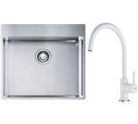 Conjunto fregadero de acero Franke Box 127.0369.295, grifo de cocina Franke Lina 115.0626.024