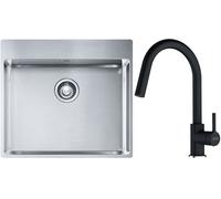 Conjunto fregadero de acero Franke Box 127.0369.295, grifo de cocina Franke Lina 115.0626.055