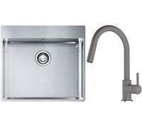 Conjunto fregadero de acero Franke Box 127.0369.295, grifo de cocina Franke Lina 115.0626.057