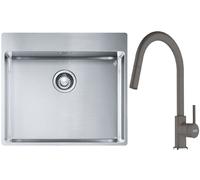 Conjunto fregadero de acero Franke Box 127.0369.295, grifo de cocina Franke Lina 115.0626.057