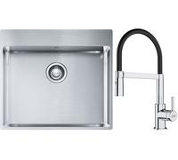 Conjunto fregadero de acero Franke Box 127.0369.295, grifo de cocina Franke Lina 115.0626.085