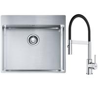 Conjunto fregadero de acero Franke Box 127.0369.295, grifo de cocina Franke Lina 115.0626.085
