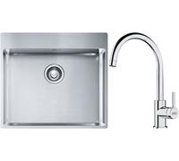 Conjunto fregadero de acero Franke Box 127.0369.295, grifo de cocina Franke Lina 115.0693.228