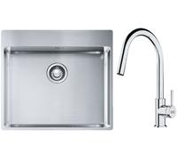 Conjunto fregadero de acero Franke Box 127.0369.295, grifo de cocina Franke Lina 115.0693.229
