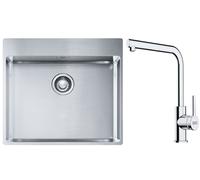 Conjunto fregadero de acero Franke Box 127.0369.295, grifo de cocina Franke Lina 115.0712.420