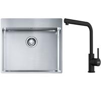 Conjunto fregadero de acero Franke Box 127.0369.295, grifo de cocina Franke Lina 115.0712.435