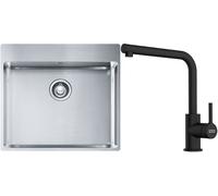 Conjunto fregadero de acero Franke Box 127.0369.295, grifo de cocina Franke Lina 115.0712.435