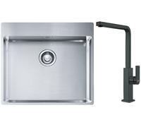 Conjunto fregadero de acero Franke Box 127.0369.295, grifo de cocina Franke Mythos 115.0550.441