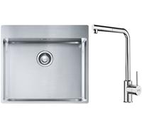 Conjunto fregadero de acero Franke Box 127.0369.295, grifo de cocina Franke Sirius Side 115.0668.280