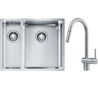 Conjunto fregadero de acero Franke Box 127.0369.916, grifo de cocina Franke Atlas 115.0590.047