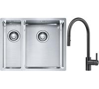 Conjunto fregadero de acero Franke Box 127.0369.916, grifo de cocina Franke Eos 115.0613.671
