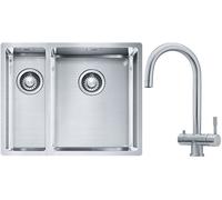 Conjunto fregadero de acero Franke Box 127.0369.916, grifo de cocina Franke Eos 120.0179.979