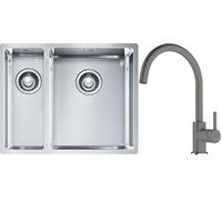 Conjunto fregadero de acero Franke Box 127.0369.916, grifo de cocina Franke Lina 115.0626.022